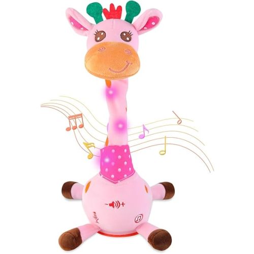 Dancing Giraffe Toy Stuffed Animal Baby Toys Singing Song Toddlers Toy Repeats What You Say Glowing Musical Toy for Baby Birthday Gift Groovy Giraffe Toy (Pink Giraffe)