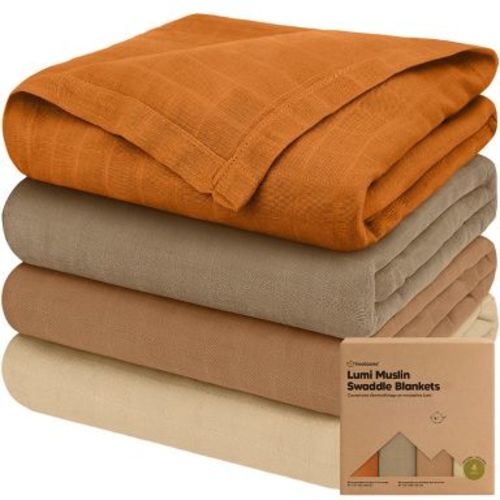 KeaBabies 4pk Muslin Swaddle Blankets for Baby Boys, Girls - Organic Baby Blankets, Nursing Swaddles for Newborns (Spice)