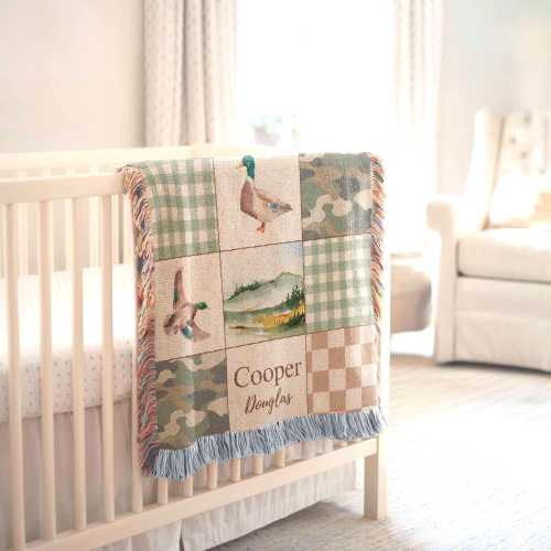 Personalized Mallard Duck Woven Throw Blanket With Name, Hunting Baby Receiving Blanket, Mallard Duck Nursery Decor, Newborn Boy Shower Gift