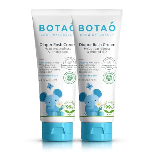 BOTAO Baby's Natural Diaper Cream | Organic Diaper Cream EWG Verified | Naturally Soothes Baby Rashes | Baby zinc Ointment Natural | For Sensitive Skin with Aloe Vera & Calendula, 2.5Oz (2 Pack)