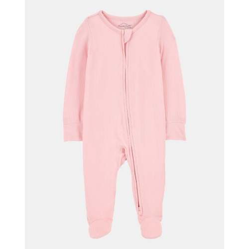 Baby Girl Solid 2-Way Zip PurelySoft Sleep & Play Pajamas - Pink | Carter's
