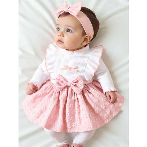 Newborn Baby Girl White Long Sleeved Lace Collar Patchwork Pink Bow Dress Autumn And Winter New Elegant Retro Cute Fabric Comfortable | SHEIN USA