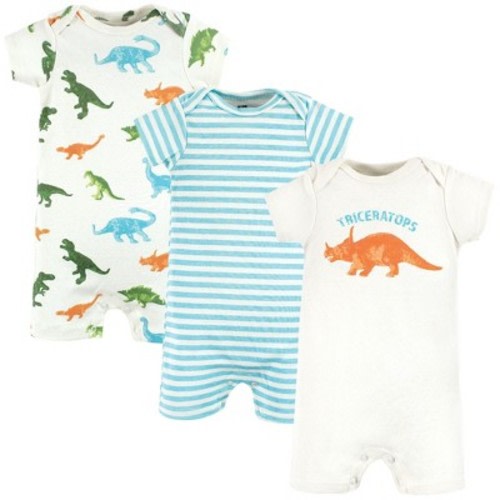 Hudson Baby Infant Boys Cotton Rompers, Triceratops, 6-9 Months