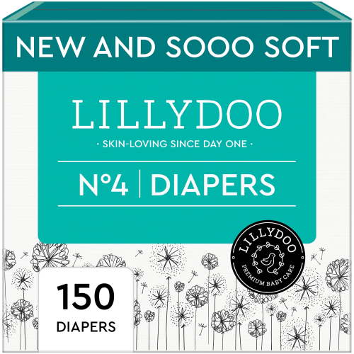 LILLYDOO Baby Diapers Skinfriendly Size 4 (20+ lbs), 150 Count (Select for More Options)