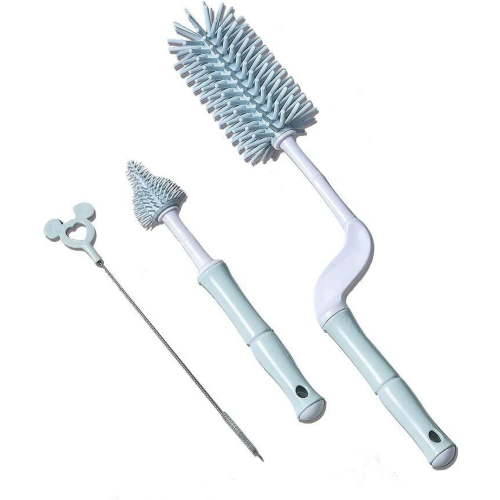 Silicone Baby Bottle Cleaning Brush Set - Long Handle Bottle Cleaner for Washing Narrow Bottles, Thermos, Hydro Flask, Sports Water Bottles, Nipple Brush and Straw Brush, 3 Pack, Blue