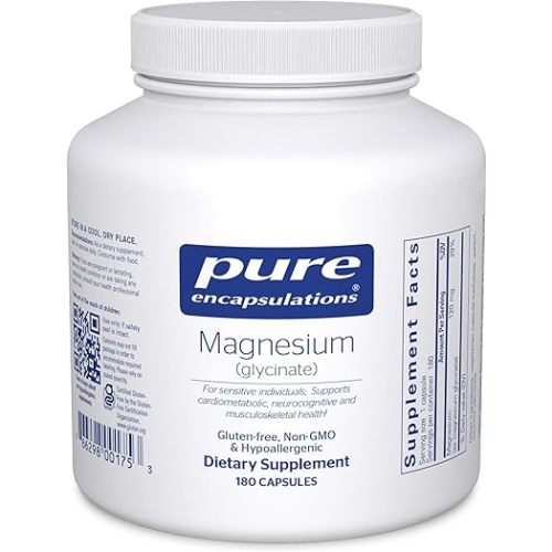 Pure Encapsulations Magnesium (Glycinate) - Supplement to Support Stress Relief, Sleep, Heart Health, Nerves, Muscles, and Metabolism* - with Magnesium Glycinate - 180 Capsules