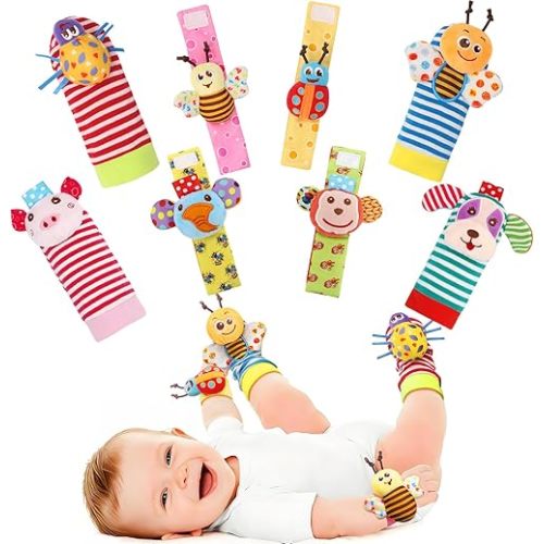 Wrist Rattles Foot Finder Rattle Toy for 3-6 Months Baby, Feet Leg Ankle Socks Arm Hand Bracelet Shaker for 6-9 Months Infant boy & Girl, Gift Set for 0-2 Years Newborn Babies (5 pcs-C)