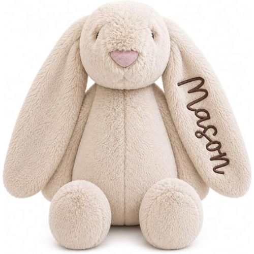 Personalized Embroidered Beige Stuffed Bunny, Newborn Toy, Bunny Toy, Stuffed Animals for Boys, Stuffed Bunny Plush, Baby Stuffy, Stuffed Rabbit, Baby Stuffed Animal, Custom Stuff (Beige Bunny)