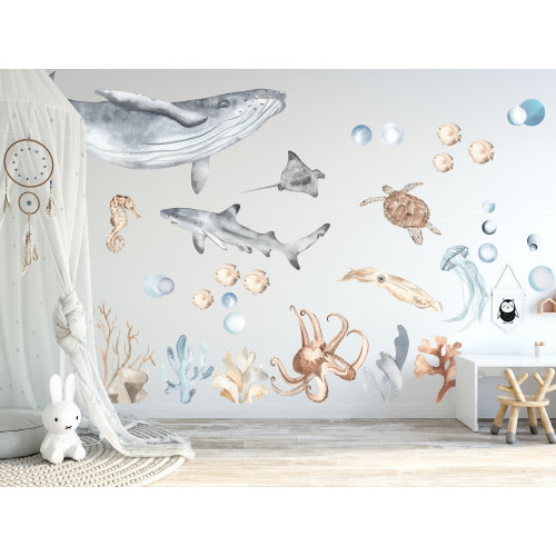 Underwater Sea Life Wall Decal – Whale Shark, Turtle, Jellyfish – Ocean Nursery Decor- BR032