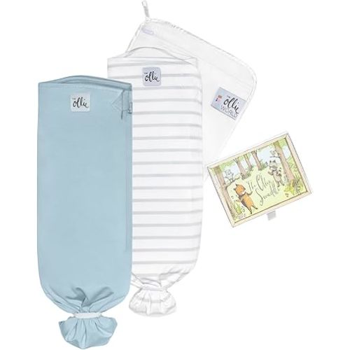 The Ollie Swaddle Bundle – 2 Sleep Swaddles for Babies | Breathable, Moisture-Wicking Fabric to Prevent Overheating | Soft, Adjustable Fit | Ideal for Newborns (Sky + Steele)
