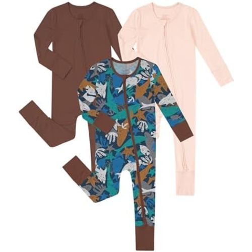 Jimonda Baby Boys Romper Fold-Over Footies and Mitten Pajamas Long Sleeve Sleeper Newborn Girl Footless Clothes 3-Packs