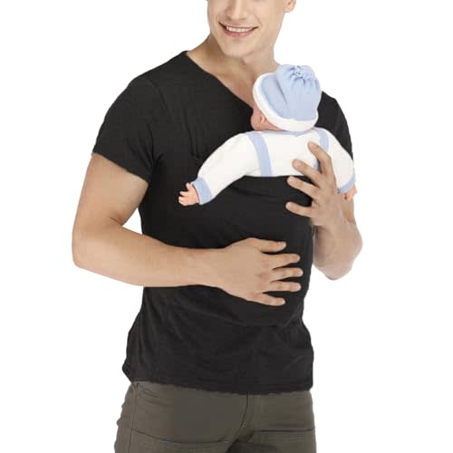 Kangaroo Shirt for Dad and Baby With Pouch - V Neck T-Shirt Baby Carrier