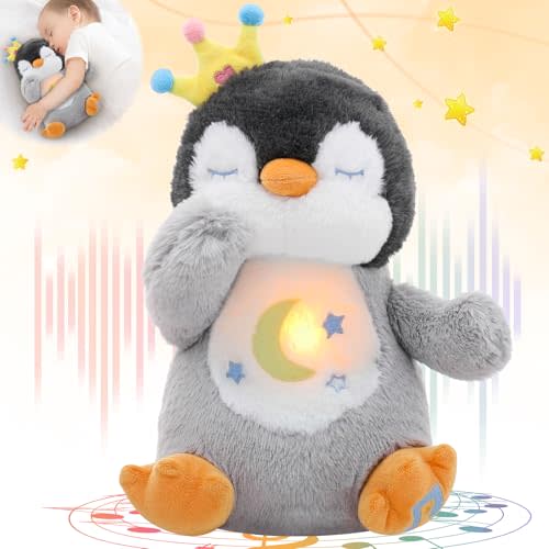 Emoin Breathing Stuffed Penguin Plush, Animal Breathing Penguin Plush Toy with Lights and Music Penguin Gifts Stuff for Adults and Kids