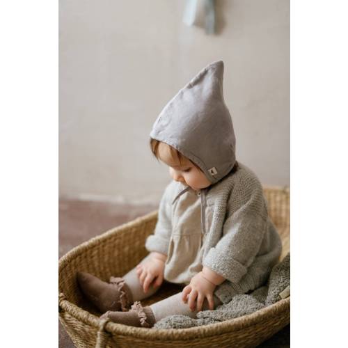 Handmade Linen Pixie Bonnet for Babies, Vintage Style Hooded Hat for Photos and Playtime