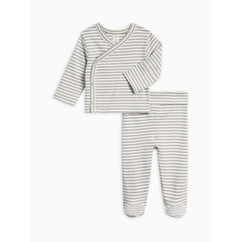 Riley 2 Piece Kimono Wrap Top and Pant Set - Mist Stripe / 0-3M