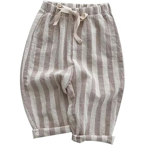Boys' Cotton Linen Harem Bloomers Pants for Baby Toddler Striped Bloomer Elastic Basic Harem Pants Joggers 3-4 Years Grey