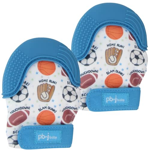 PBnJ Baby Silicone Teething Mitten Sensory Textures Teether Toy, 2 Pack