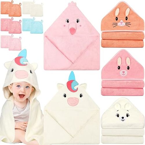 15 Pack Hooded Baby Towels, 5 Packs Soft Baby Bath Towels with Hood for Babies, 10 Packs Baby Washcloths for Newborns, Toddlers, and Kids- Absorbent, Baby Stuff Shower as Best Gifts for Boys and Girls
