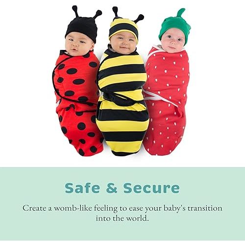 Cuddle Club Baby Swaddle | 100% Cotton Adjustable Hook-and-Loop Fastener Newborn Blanket Wrap - with Novelty Hat Beanie