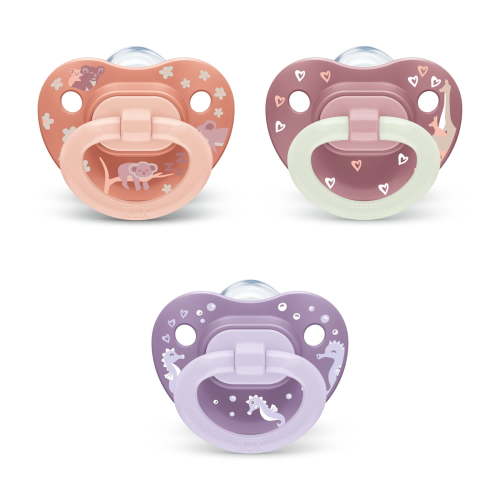 NUK First Choice Classic Toddler Baby Pacifier, 18-36 Months, Pink Animals, 3 Pack
