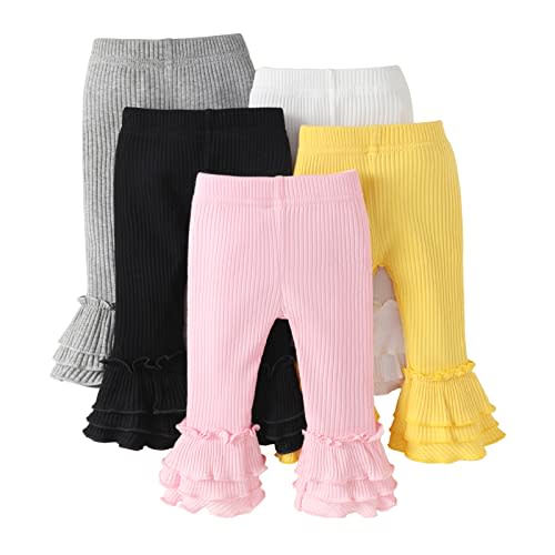 Unikaka Toddler and Baby Girl Stretchy Flare Pants with Ruffle Fleece Pants and Leggings 5-Pack