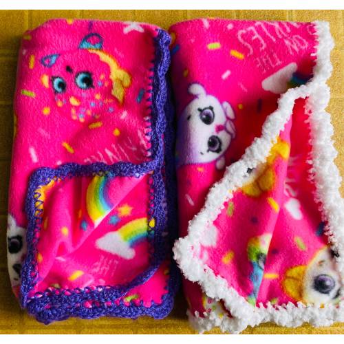 Shopkins “Bring on the Sprinkles” Fleece Baby Blankets with Crocheted Edges.