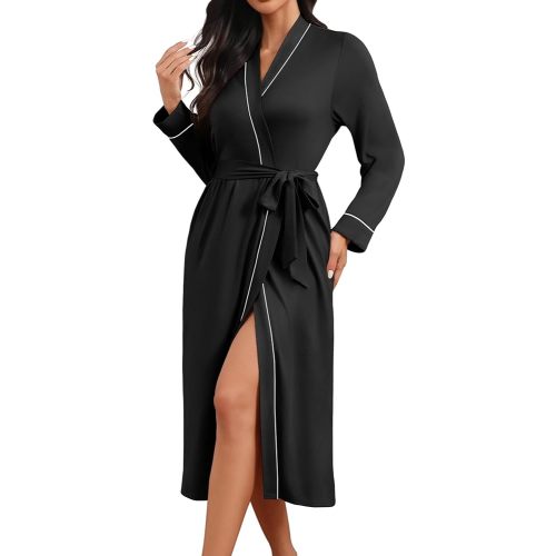 Ekouaer Womens Robes Lightweight Soft Knit Bathrobe Full Length Sleepwear with Pockets Ladies Loungewear S-3XL