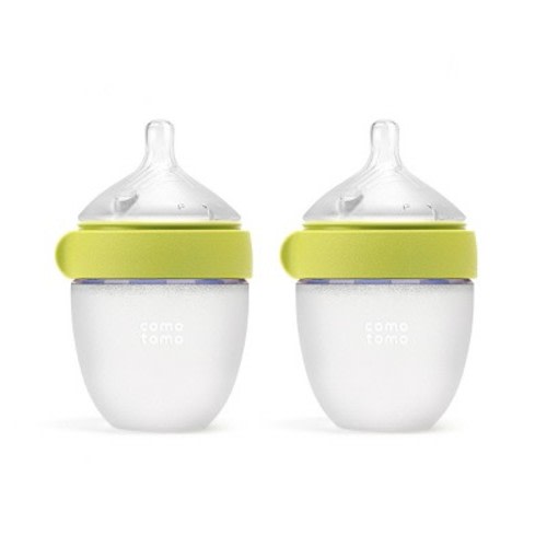 Comotomo Silicone Baby Bottles Gen 2 - Green - 5 fl oz/2pk: BPA-Free, Lead-Free, Level 1 Nipple