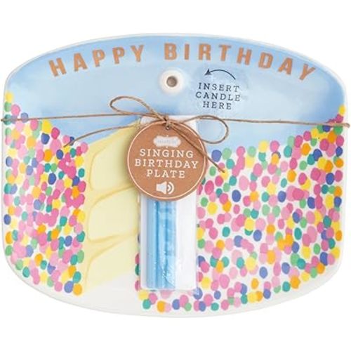 Mud Pie Blue Musical Birthday Cake Plate Set