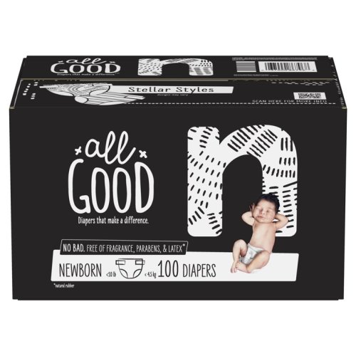 All Good Absorbent and Hypoallergenic Diapers, Newborn, 100 Ct
