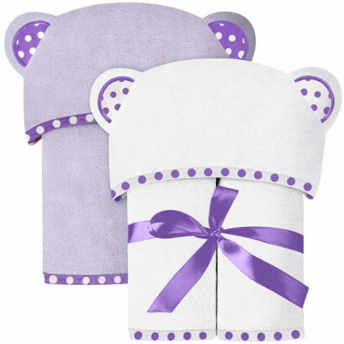 ELSVIN Set of 2 Hooded Baby Towels – White and Purple – Luxurious, Large and Super Absorbent – 35 x 35 Inch – Soft and Suitable for Infants, Toddlers and Kids – 400 GSM