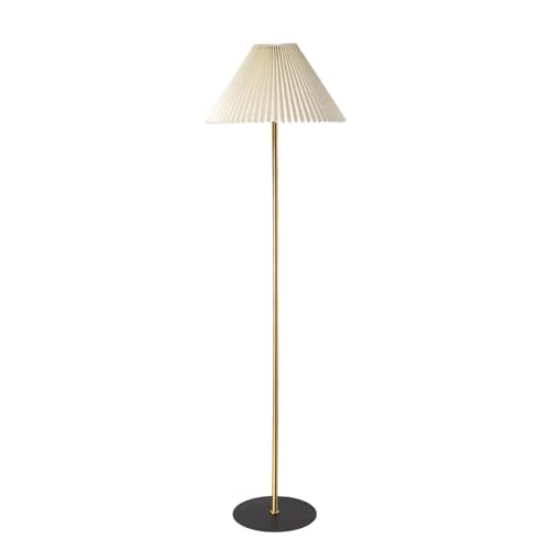 KUNJOULAM Modern Pleated Floor Lamp, Gold Pole Floor Lamps, Simple Design Tall Lamp with Adjustable Beige Lampshade, Standing Lamp for Living Room, Bedroom, Office, Home (Without Bulb)