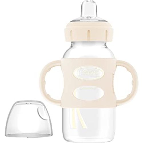 Dr. Brown's Milestones Wide-Neck Sippy Spout Bottle with 100% Silicone Handles, Easy-Grip Handles with Soft Sippy Spout, 9oz/270mL, Ecru, 1-Pack, 6m+