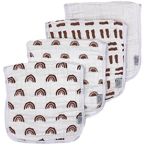Muslin Burp Cloths - 4 Pack of Burp Rags, Burping Cloths, Burp Clothes - Large Absorbent Unisex Spit Up Rags for Boys and Girls - Gender Neutral Baby Shower or Registry Set for Babies