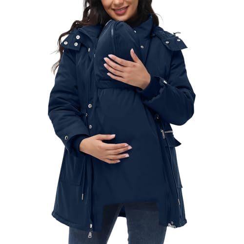 PBNBP Womens 3-in-1 Maternity Puffer Coats Winter Warm Quilted Lined Parka Water-Resistant Babywearing Hooded Jackets
