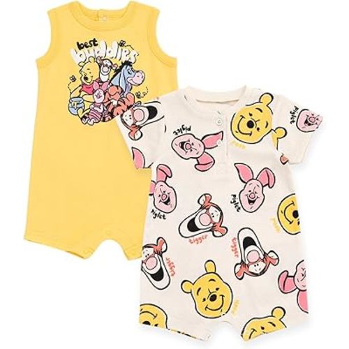 Disney Winnie the Pooh Baby Romper 2 Pack Newborn to Infant Sizes (Newborn - 24 Months)
