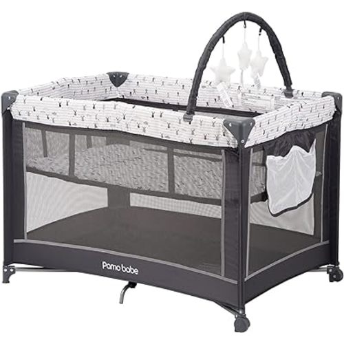 Pamo Babe Portable Baby Playpen, Lightweight Travel Playard with Mattress and Wheels (Rabbit)