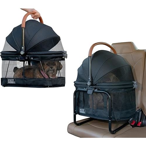 Pet Gear No-Zip View 360 Pet Carrier & Car Seat with Booster Seat Frame for Small Dogs & Cats, Mesh Ventilation, Push Button Entry, No Tools Required, Onyx