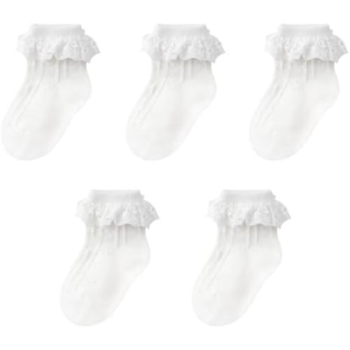 Meeshine 5 Pack Toddler Baby Girls Lace Socks Eyelet Ruffle Frilly Mesh Pincess Cotton Dress Fancy Ankle Socks for 1-8T Kids