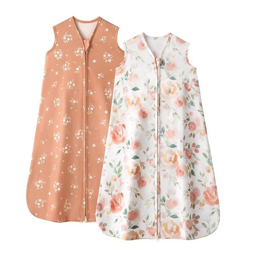 Baby Sleep Sack 0-6 Months, 0.5 TOG Wearable Blanket for Baby Boy and Girl, 2-Way Zipper Newborn and Infant Sleeping Bag 2 Pack, Lightweight Sleep Sacks Orange Flower（Small）