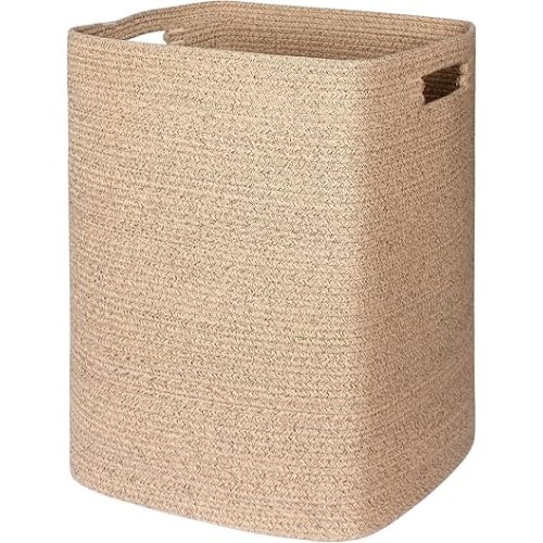 MEGASKET Large Laundry Hamper 16"x13"x22" - Tall Woven Baby Laundry Basket, Cotton Rope Clothes Hamper Bin, Wicker Storage Basket for Toys, Blankets, Nursery Bedroom Aesthetic, Soft Brown Hamper, 75L
