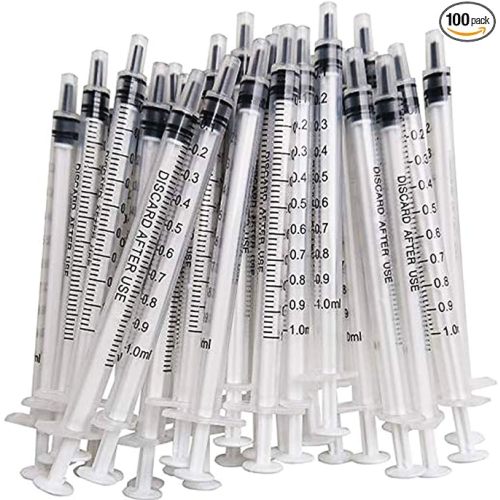 100PCS 1ml 1cc Syringe No Needle Plastic Syringe for Pets Oral, Refilling, Oil or Glue Applicator, Measuring or Transfering Tiny Amount of Liquids, Without Cap