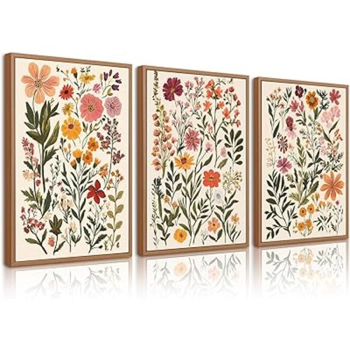 Floral Wall Art Colorful Wildflower Wall Decor Vintage Flower Canvas Poster Boho Botanical Prints Watercolor Pictures Abstract Painting Boho Floral Artwork for Nursery Bedroom 16x24x3 Inch Unframed