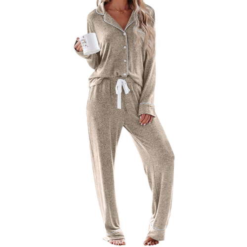 UVN Womens Pajama Sets Long Sleeve Top and Long Pants Soft Pjs Sleepwear Ladies Button Down Lounge Set