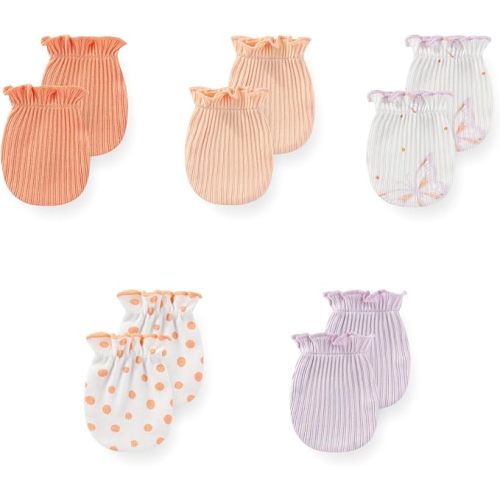JELYLOVE 5 Pack Unisex New Born Boy Girls Anti Scratch Mittens Cotton Soft Baby Gloves 0-3 Months Infant Essentials