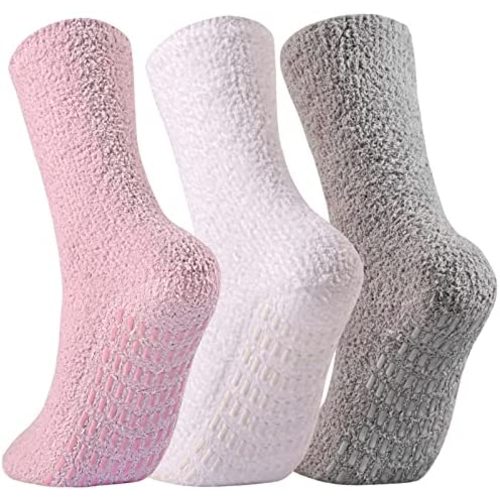 JORMATT 3 Pairs Ultra Thick Grip Fuzzy Socks Non Skid Slipper Hospital Socks Unisex