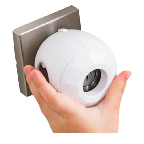 Child Safety Door Knob Cover (4 Pack) Hard-to-Remove Dual-Lock Door Handle Covers for Kids - Reusable Baby Proof Door Knob Locks - Installs Easily, No Tools Needed (White)