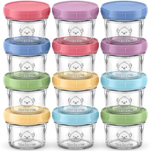 KeaBabies 12pk 4oz Glass Baby Food Containers with Lids, Leak-Proof (Nord)