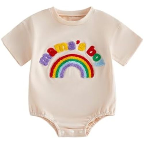 Yoawdats Baby Boy Short Sleeve T-Shirt Bubble Romper Rainbow MAMA Embroidered Jumpsuit for Summer Clothes 3-18 Months Toddler
