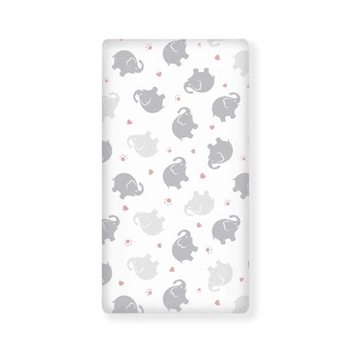 JEPFEIXIA Elephant Fitted Crib Sheet for Boys Girls Watercolor Grey Elephants Baby Sheet for Standard Crib and Toddler Pink Paw Print and Heart Nursery Bed Mattress Sheets 28"x52"